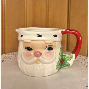 Vintage Napco Santa Claus Ceramic Milk Jug Creamer Red Handle Winking Mug